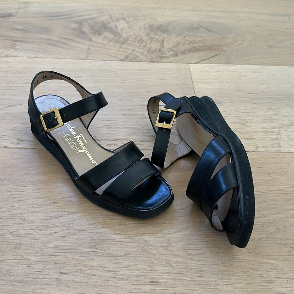 Salvatore Ferragamo Black Leather Sandals